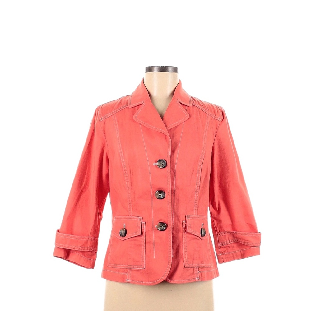 Spring Blazer Jacket Size 10 Orange Single Breast Single Back Vent 3/4 Sleeve S…